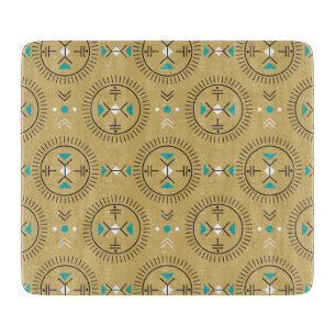 Sacred geometry tribal pattern gold turquoise  cutting board