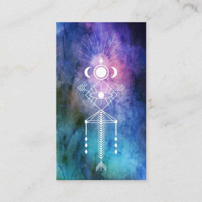 *~* Sacred Geometry Watercolor Aztec Tribal Shaman Business Card (Front)