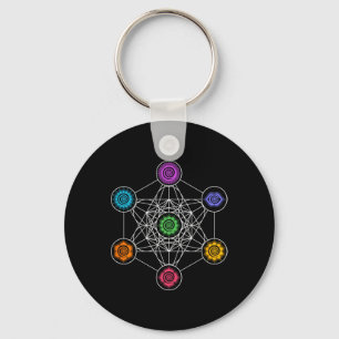 Sacred Geometry Yoga Metatrons Cube Rainbow Chakra Key Ring
