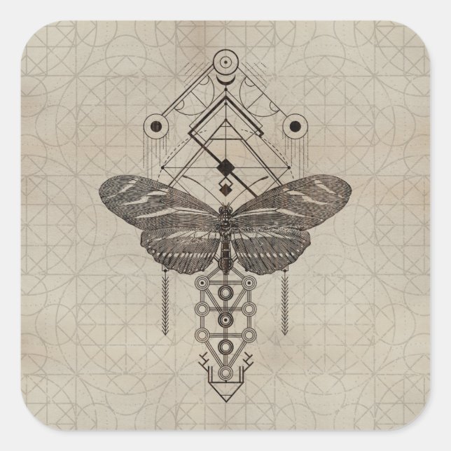 Sacred Geometry Zebra Longwing Butterfly Square Sticker (Front)