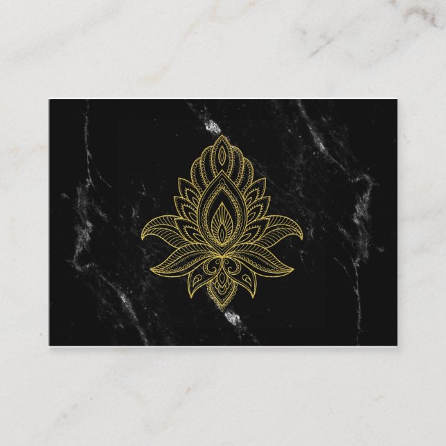 *~* Sacred Gold Hamsa White Black Marble Abstract Business Card (Front)