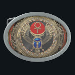 Sacred Golden Egyptian Winged Scarab & Ankh Belt Buckle<br><div class="desc">Introducing ‘Treasures of Egypt’ Collection by Serge Averbukh, showcasing new media paintings of various ancient Egyptian artefacts and symbols. Here you will find pieces featuring Sacred Golden Egyptian Winged Scarab with Ankh. Sacred Egyptian Scarab was a popular amulet in ancient Egypt. According to ancient Egyptian myths, the sun (Ra) rolls...</div>