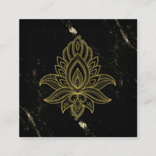 ~ Sacred Hamsa  Gold Abstract Black Marble Square Business Card