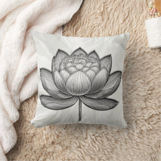 Sacred hand drawn lotus flower, water lily flower cushion