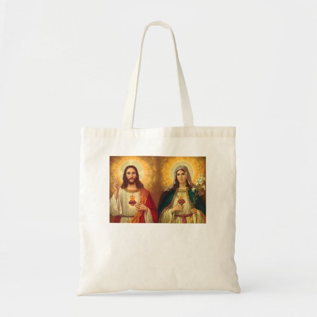 Sacred Heart and Immaculate Heart Picture Jesus an Tote Bag (Front)
