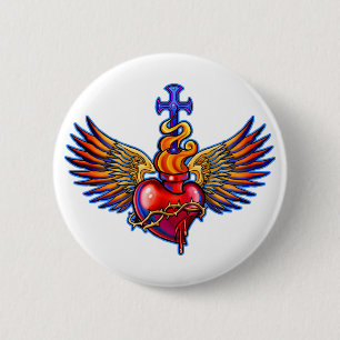 Sacred Heart Angel Wings Design 6 Cm Round Badge