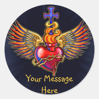 Sacred Heart Angel Wings Design Classic Round Sticker