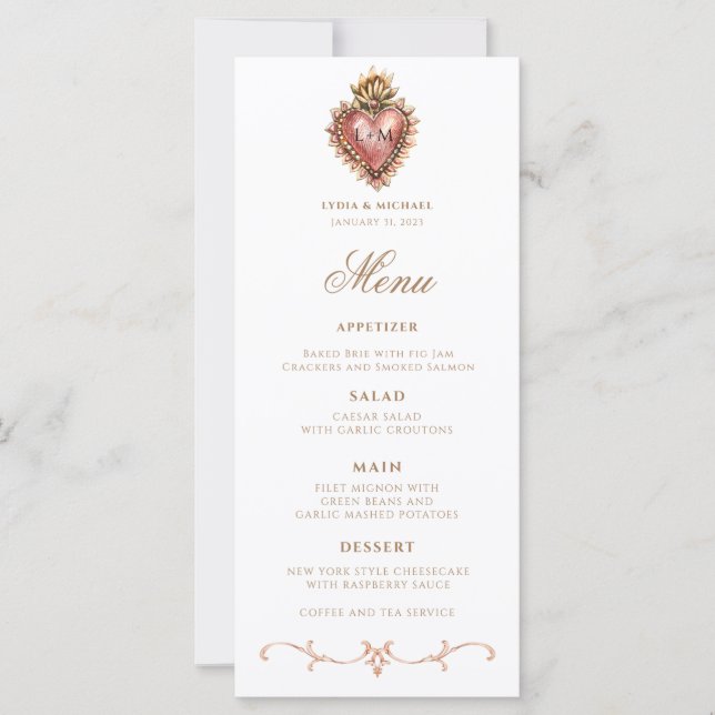 Sacred Heart Baroque Monogram Dinner Menu (Front)