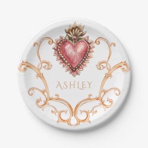 Sacred Heart Baroque Personalised Paper Plate