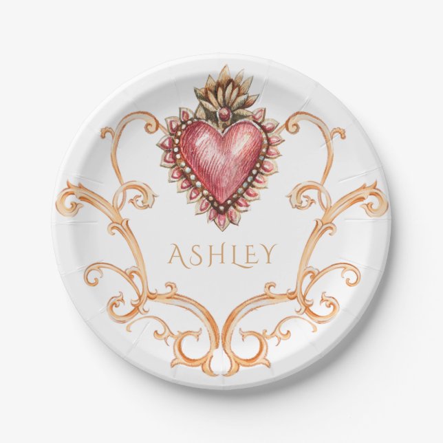 Sacred Heart Baroque Personalised Paper Plate (Front)