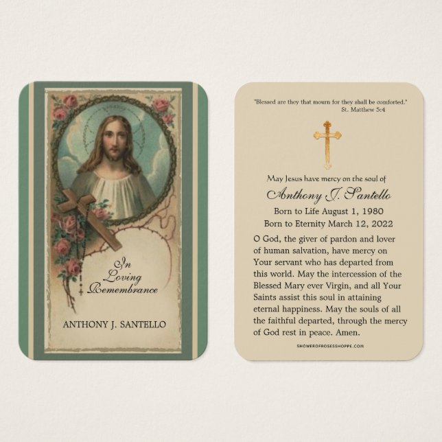 Sacred Heart Catholic Funeral Memorial Holy Card - (Front & Back)
