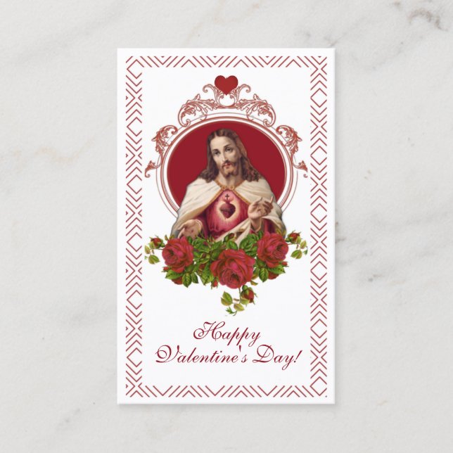 Sacred Heart Catholic Valentine Religious Prayer Business Card (Front)
