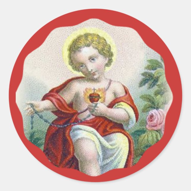 Sacred Heart Child Jesus holding Rosary Classic Round Sticker (Front)