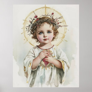 Sacred Heart Child Jesus Vintage Religious  Poster