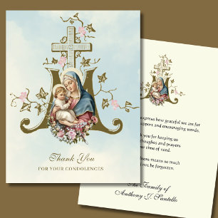 Sacred Heart & Crucifix Floral Funeral  Thank You Card