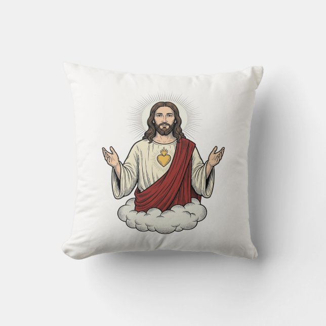 Sacred Heart Devotional Vintage Engraving Design_1 Cushion (Front)