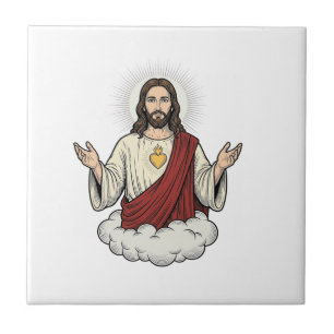 Sacred Heart Devotional Vintage Engraving Design_1 Tile