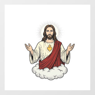 Sacred Heart Devotional Vintage Engraving Design_1 Window Cling
