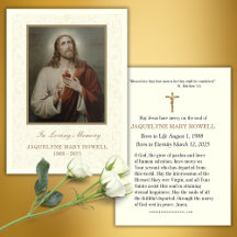 Sacred Heart Funeral Memorial  Prayer Card