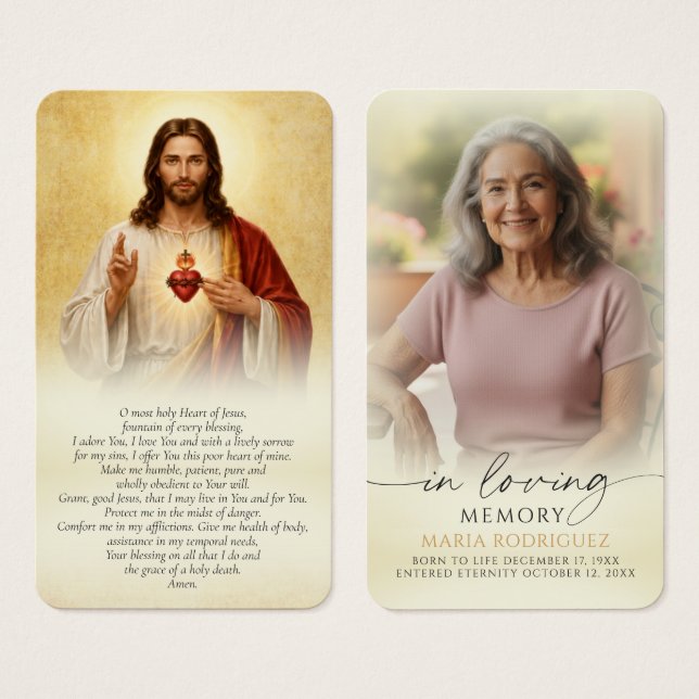 Sacred Heart Funeral Memorial Prayer Cards (Front & Back)