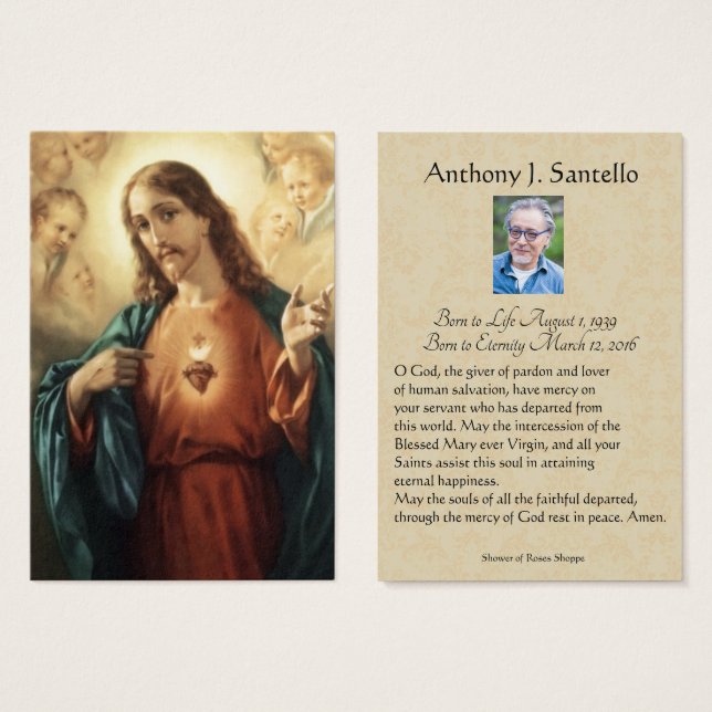 Sacred Heart Funeral Memorial Prayer Holy Card (Front & Back)