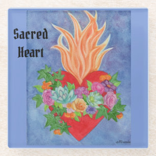 Sacred Heart Glass Coaster Colourful Original Art