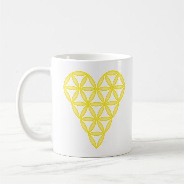 Sacred Heart - Heart of life, 3D/Yellow.  Coffee Mug (Left)