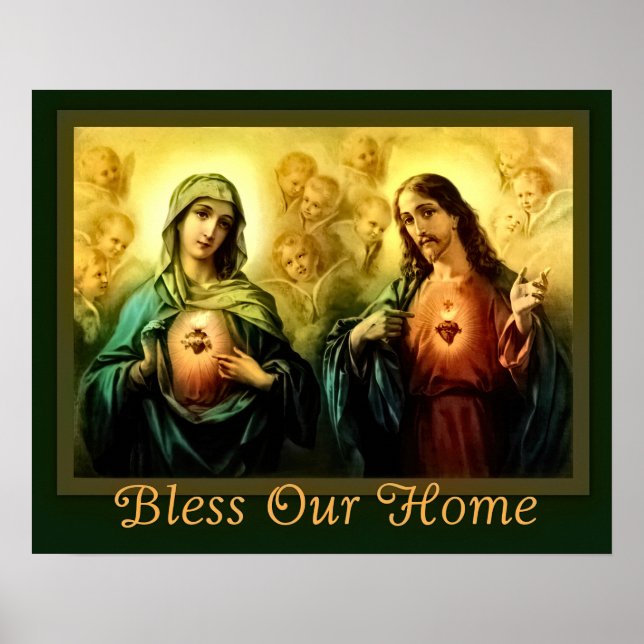 Sacred Heart & Immaculate Heart Home Blessing Poster (Front)