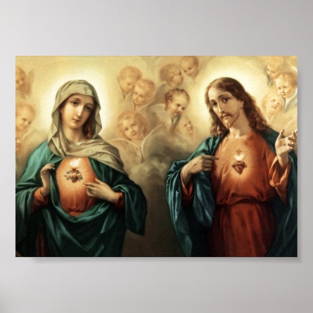 Sacred Heart & Immaculate Heart Poster Print (Front)