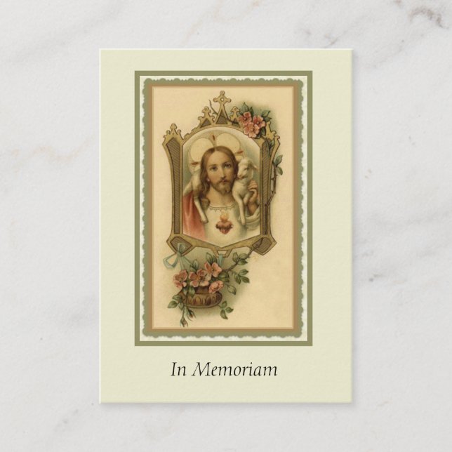 Sacred Heart In Memoriam – Catholic Funeral Prayer Business Card (Front)
