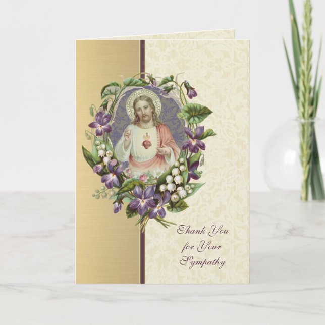 Sacred Heart Jesus Catholic Condolence Thank You Card (Front)
