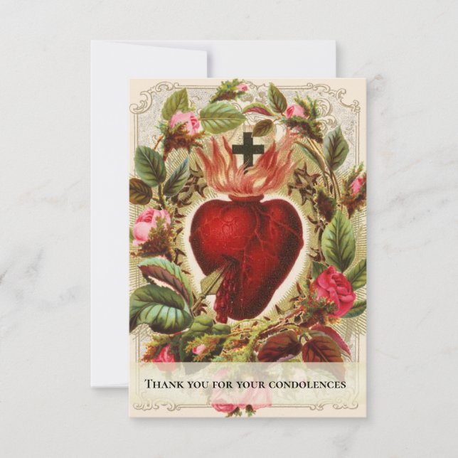Sacred Heart Jesus  Catholic Funeral Condolence Thank You Card (Front)
