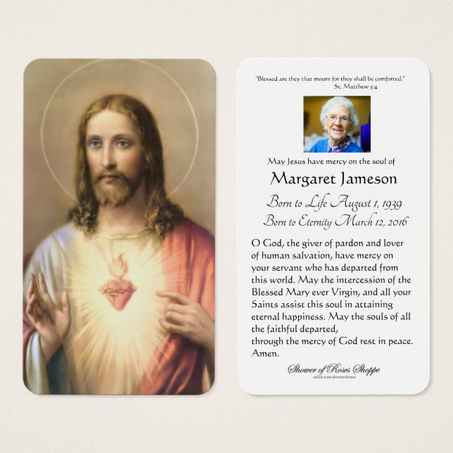 Sacred Heart Jesus Catholic Funeral Holy Card - (Front & Back)