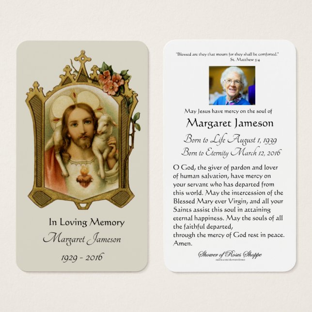 Sacred Heart Jesus Catholic Funeral Holy Card - (Front & Back)