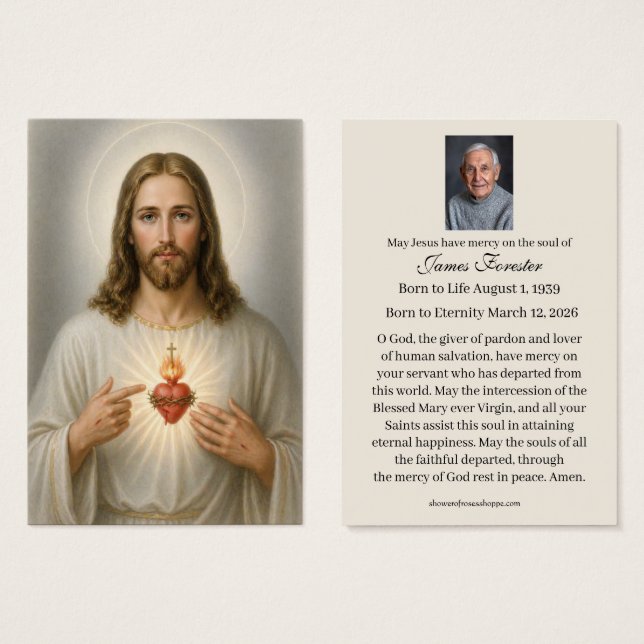 Sacred Heart Jesus Catholic Funeral Prayer  (Front & Back)
