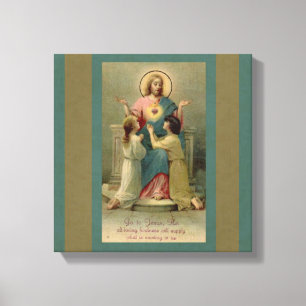Sacred Heart Jesus children kneeling at His Feet Canvas Print