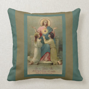 Sacred Heart Jesus children kneeling at His Feet Cushion