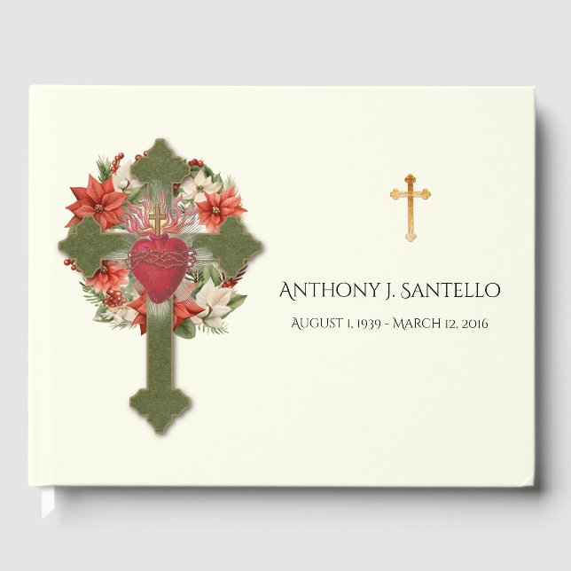 Sacred Heart Jesus Christmas Funeral Memorial  Guest Book (Front)