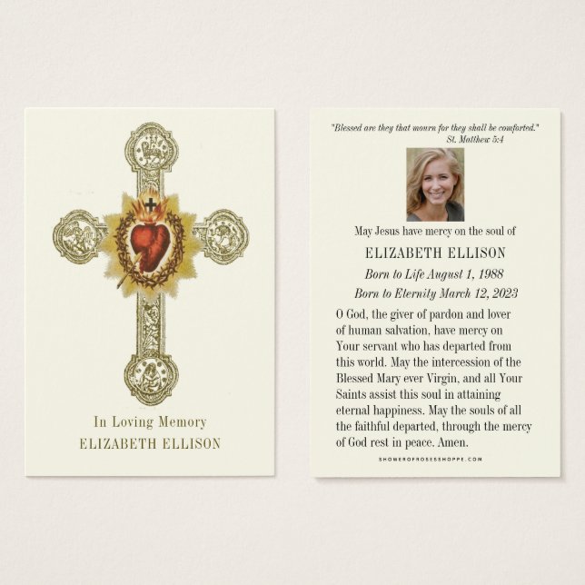 Sacred Heart Jesus Funeral Memorial Prayer Card (Front & Back)