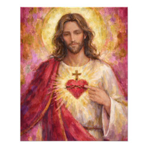 Sacred Heart Jesus Gold Frame Painting Impasto Photo Print