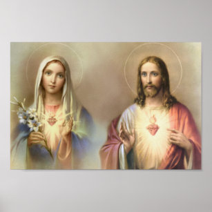 Sacred Heart Jesus Immaculate Mary Religious Poster