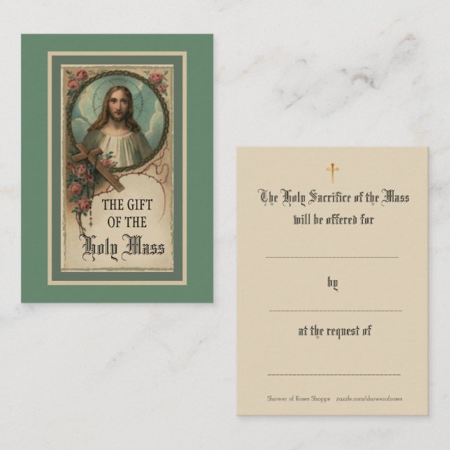 Sacred Heart Jesus Mass Offering Prayer Holy Cards (Front/Back)