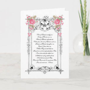 Sacred Heart Jesus Pink Roses Elegant Prayer Card