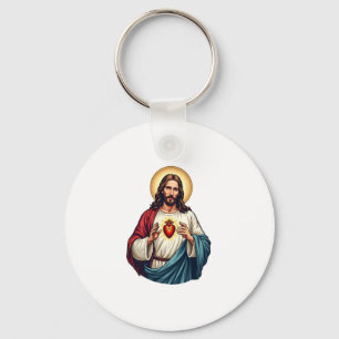 Sacred Heart Jesus Vintage Engraving Tee 2 Key Ring