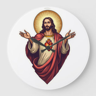 Sacred Heart Jesus Vintage Engraving Tee 2 Large Clock