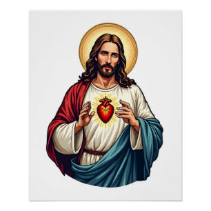 Sacred Heart Jesus Vintage Engraving Tee 2 Poster