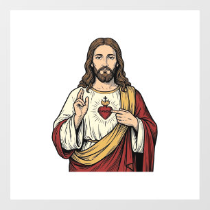 Sacred Heart Jesus Vintage Engraving Vector Art_1 Window Cling