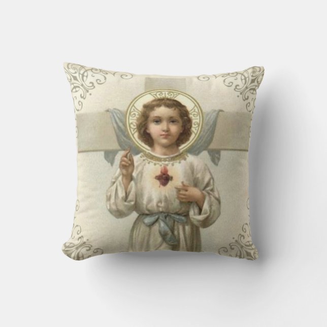 Sacred Heart of Child Jesus with Cross Cushion (Front)