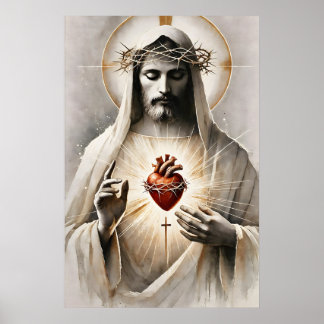 Sacred Heart Of Christ Minimalist Watercolor Poster