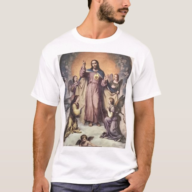 Sacred Heart of Jesus Adored By Angels T-Shirt (Front)